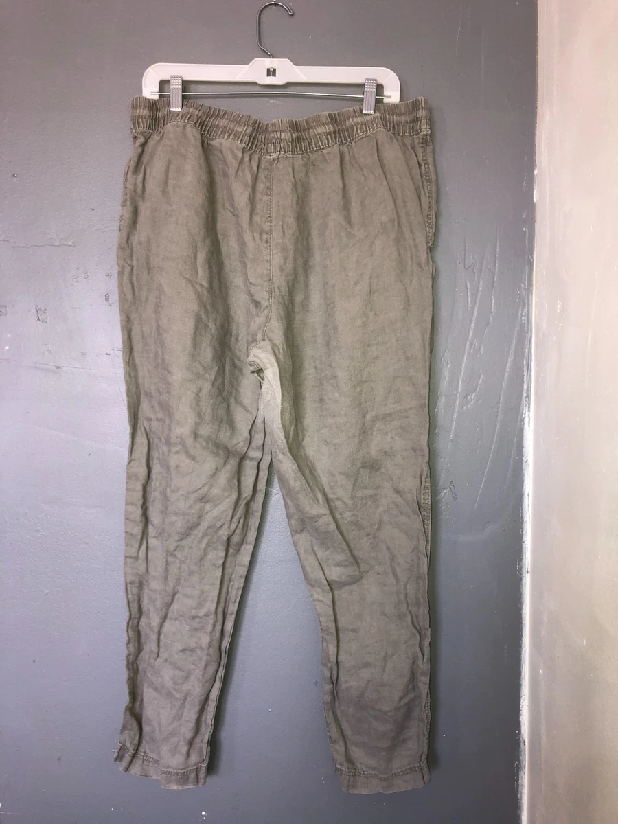 Pantalón H&M Mujer XL Gris Cintura Elástica Cordón Tiro Alto Frente Plano Informal Boho