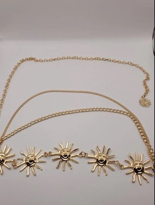 Smiling Sun Gold Tone Chain Belt 36'' (D)