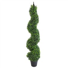 Image of 120cm (4ft) Tall Artificial Boxwood Tower Tree Topiary Spiral Metal Top
