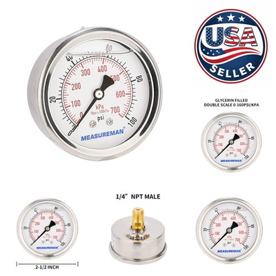 #ad Glycerin Filled Pressure Gauge 2 1 2quot; Dial 0 100 PSI in Stainless Steel Case $37.99