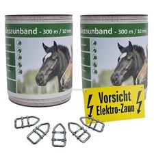 600 m Weidezaunband 10mm 3Niroleiter+5Verbinder+1Warnschild wei&szlig;/roter Kennfaden