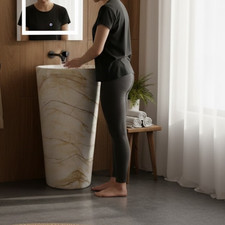 MLF Freestanding Pedestal Sink Cone Shape Basin for Modern Home Bathroom Use