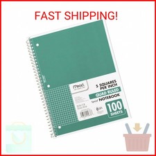 Mead Spiral Notebook, 1 Subject, Graph Ruled Paper, 7-1/2" x 10-1/2", 100 Sheets