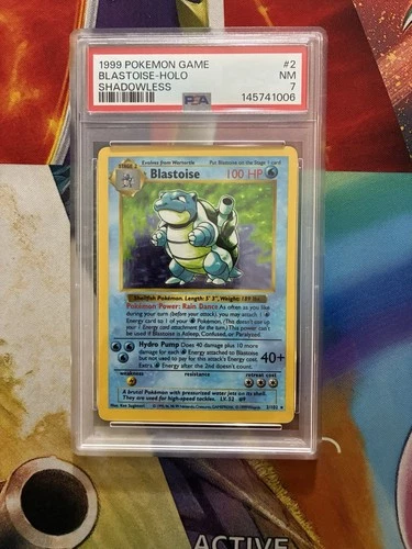 Vintage Pokemon Card Blastoise Shadowless Holo 2/102 PSA 7 Base Set 1999 Fresh