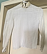 Great Vintage 80s Gauzy Sheer Ruffles Satin Ivory Victorian Blouse Top Sm 8