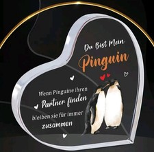 Acryl Glas Herz Pinguin Valentinstag Liebe Schatz Frau Mann Geschenk Partner 
