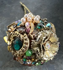 Handmade OOAK Upcycle Vintage Rhinestone Upcycle Jewelry Art Christmas Ornament