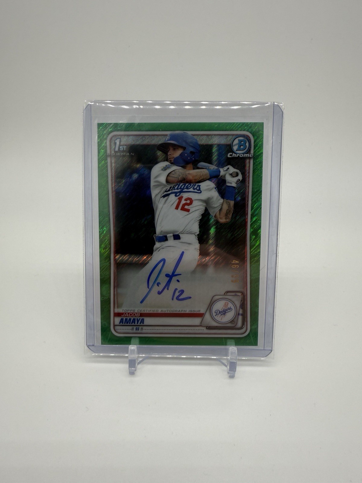 Jacob Amaya 2020 Bowman Chrome 1st Bowman Auto Green Shimmer /99