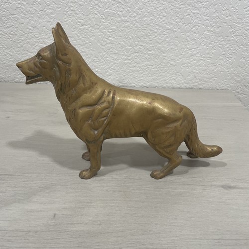 Vintage Large Solid Brass German Shepherd Dog Statue Doorstop