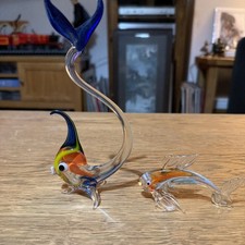 Two Vintage Murano Glass Fish Hand Blown Art Glass Ornament