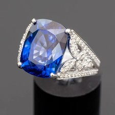 Bague de mariage diamant saphir bleu taille coussin 4,62 ct or blanc massif 1...