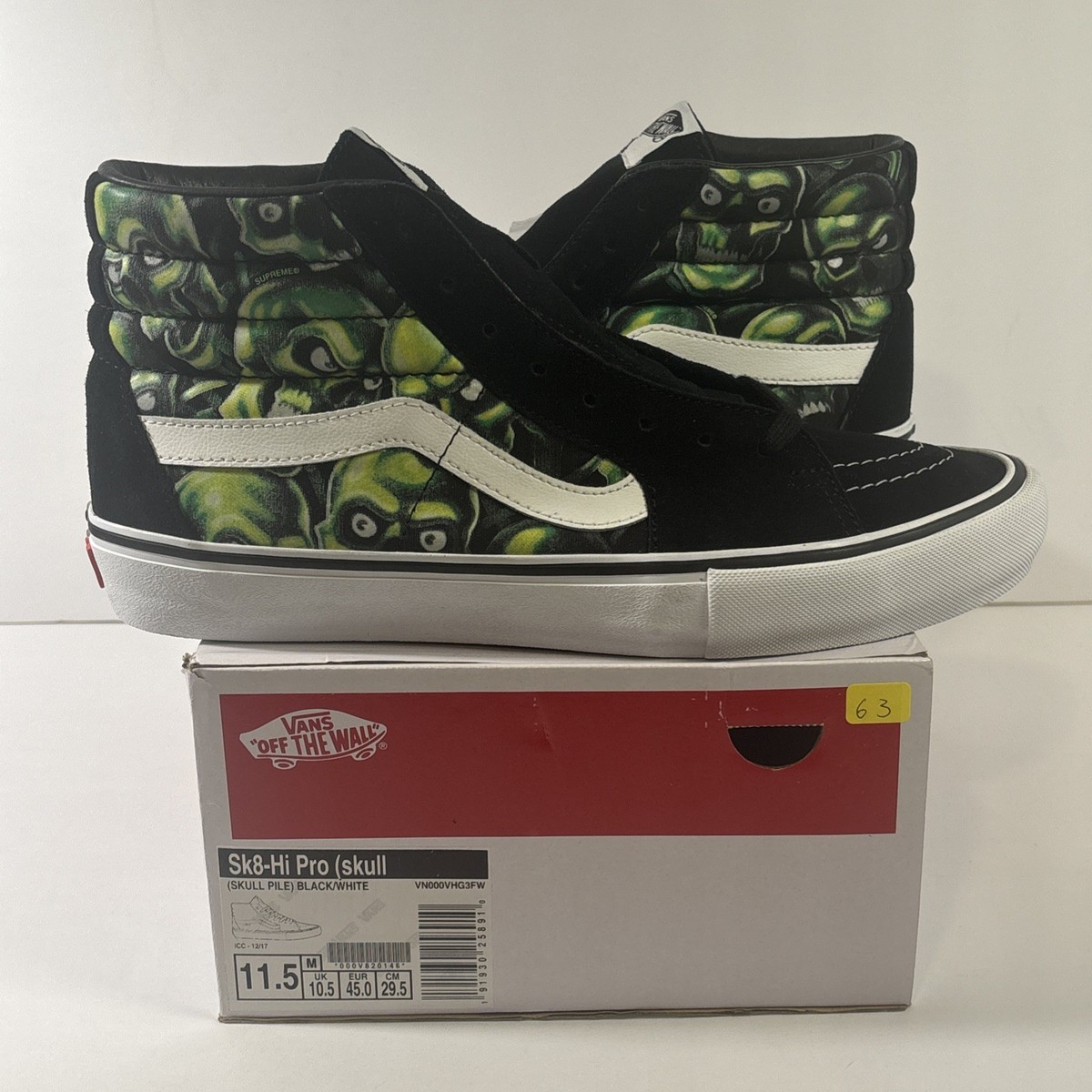 Size 11.5M | Supreme x Vans Sk8- High Glow-In-The-Dark Skull Pile