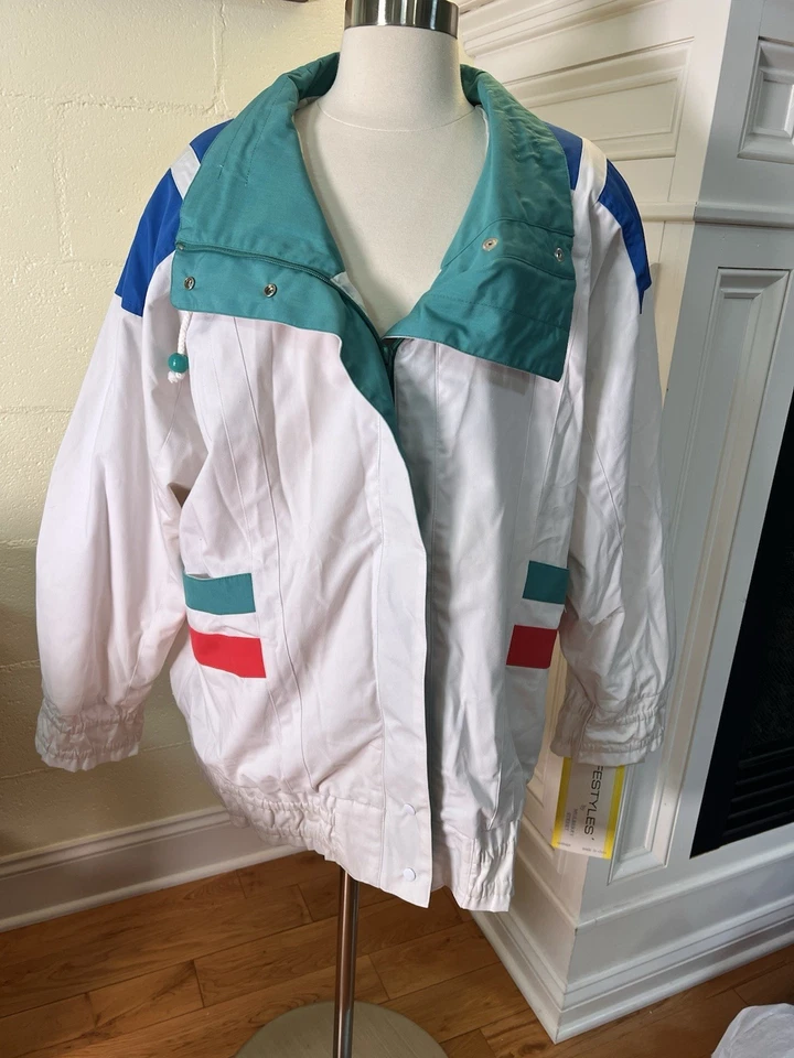 Nuevo Con Etiquetas Chaqueta De Colección Mulberry Street Mujer L Color Bloque Años 80 Retro Cremallera Completa Foto 2 de 4