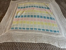 Pastel Color Vtg Homemade Crochet Baby Blanket Has Some Wear White Pink Blue
