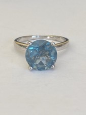 Sterling Silver Blue/Green Topaz Solitaire Ring Size N