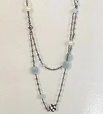 RARE Retired David Yurman DY 925 Aquamarine Moonstone Pearl Labradorite Necklace