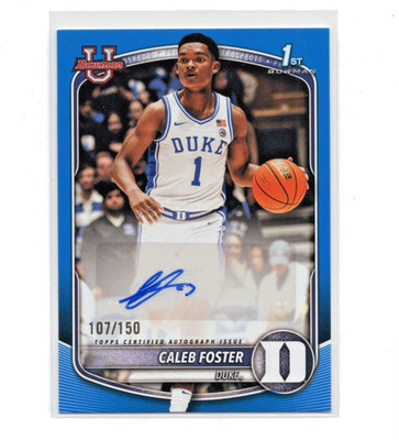 2025-26 Bowman University Caleb Foster AUTO Blue Parallel /150 Duke PA-CF