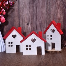 Valentine's Day Decorations - 3PCs Rustic Wooden House Block Signs, Wood House C
