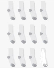 Hanes Boys Double Tough Cushioned Crew Socks 11 Pairs Medium 9-2.5 White 