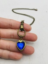 Vintage Gothic Victorian Style Hand Hold Blue Heart Photo Locket 18  Necklace
