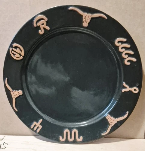 Frankoma Oklahoma USA King Ranch Green 10.5" Dinner Plate Texas Longhorn Pottery