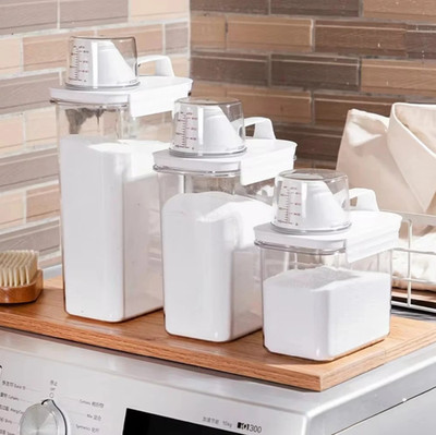 1pcs Airtight Laundry Detergent Dispenser   Clear Powder & Liquid Storage Jar