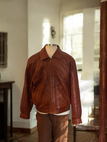 Johnston & Murphy, Vintage 80s Johnston & Murphy Brown Lamb Leather Jacket Size 40 Made in Korea