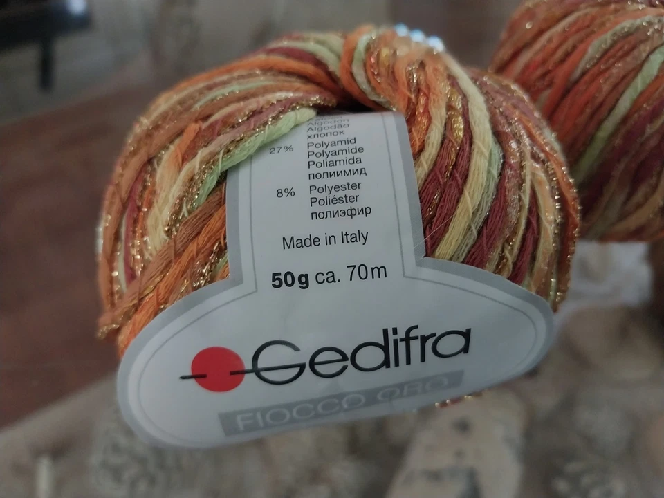 (3) Gedifra Fiocco Oro Yarn "Sunrise" Made in Italy  50g / 70m Will Separate  - Image 2 of 3
