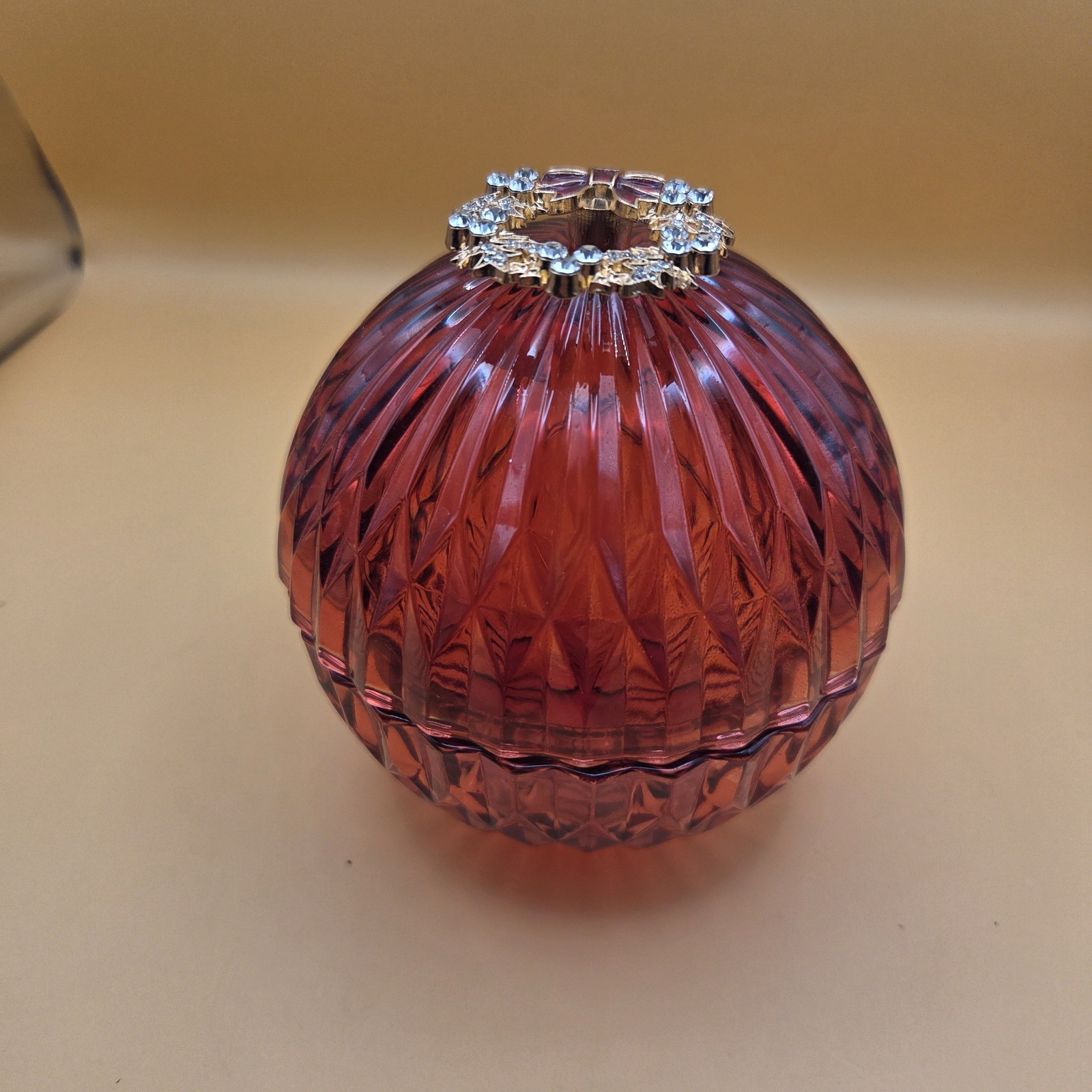 VTG Ruby Glass Christmas Ornament Candy Dish Fairy Lamp