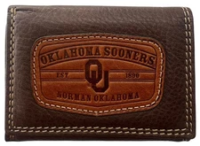 Oklahoma Sooners Genuine Leather Trifold Branded Wallet in Brown by Enmon-New