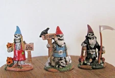 Lemax Spooky Town Accessories - Skeleton Garden Gnomes, Set Of 3 #14832