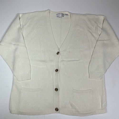 Vtg Westbound Women Ivory Cardigan Sweater Cable Knit Button Front V-neck Sz L - Picture 3 of 5