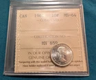 I.C.C.S GRADED  NEAR GEM-64 FULLY BRILLIANT 1962 CANADIAN TEN CENT SILVER DIME