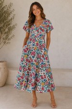 Mango Casual Floral Button-Front Midi Dress with Pockets