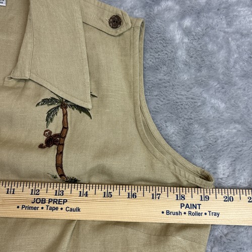 Womens Linen Blend Set Beaded Monkey Embroidery Top and Capri Pants Set Tan 10 - Bild 4 von 14