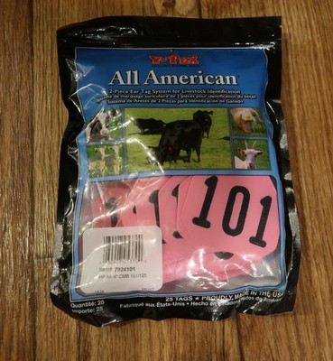 YTex 4 Star Large Cattle ID Ear Tags Pink Numbered 101-125