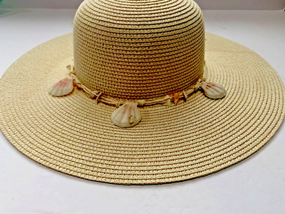 Wide Brim Hat Straw Seashell Accents Ladies Floppy Beach  display picture 1