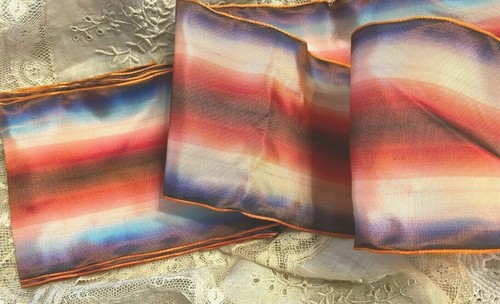 vintage rayon 1940s ribbon 3" rouge blue peach blush stripe 1yd made in France - Picture 3 of 9