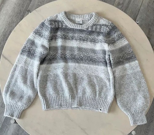 Abercrombie Girls Kids Size 11/12 Grey Striped Crew Neck Cotton Blend Sweater