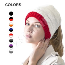 Women's Ponytail Beanie Hat Knitted Skull Slouchy Baggy Oversize Winter Ski Cap