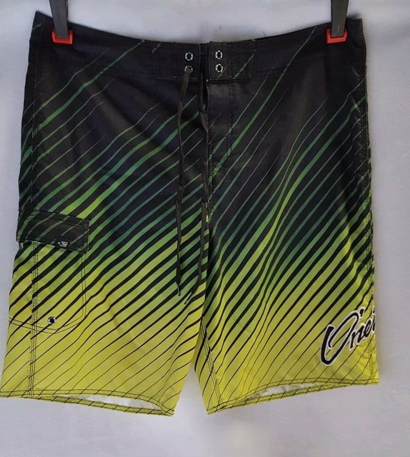 Men's Oneill Board Shorts Black & Lime Green Sz. 38 A7 eBay
