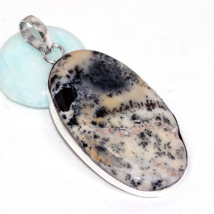 925 Silver Plated Dendritic Opal Jewellery Pendant Handmade Size 2.3