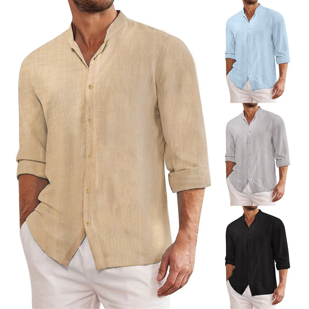 Men's Casual Shirts Button Down Long Sleeve Beach Shirts Summer Cardigan