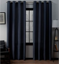 Exclusive Home Loha Linen Grommet Top Curtain Panel Pair, 54"x84", Peacoat Blue