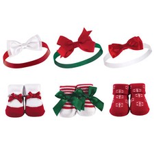 Hudson Baby Headband and Socks Giftset 6pc, Christmas Snowflake, One Size