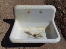 VINTAGE ANTIQUE KOHLER CAST IRON PORCELAIN HIGH BACK FARM SINK