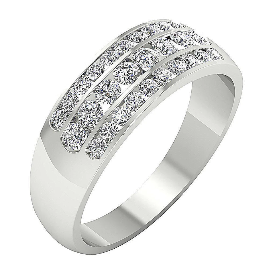 Anillo de boda VVS F 1,00 quilates diamante genuino cultivado en laboratorio de 14 quilates oro blanco macizo 3 filas Foto 2 de 4