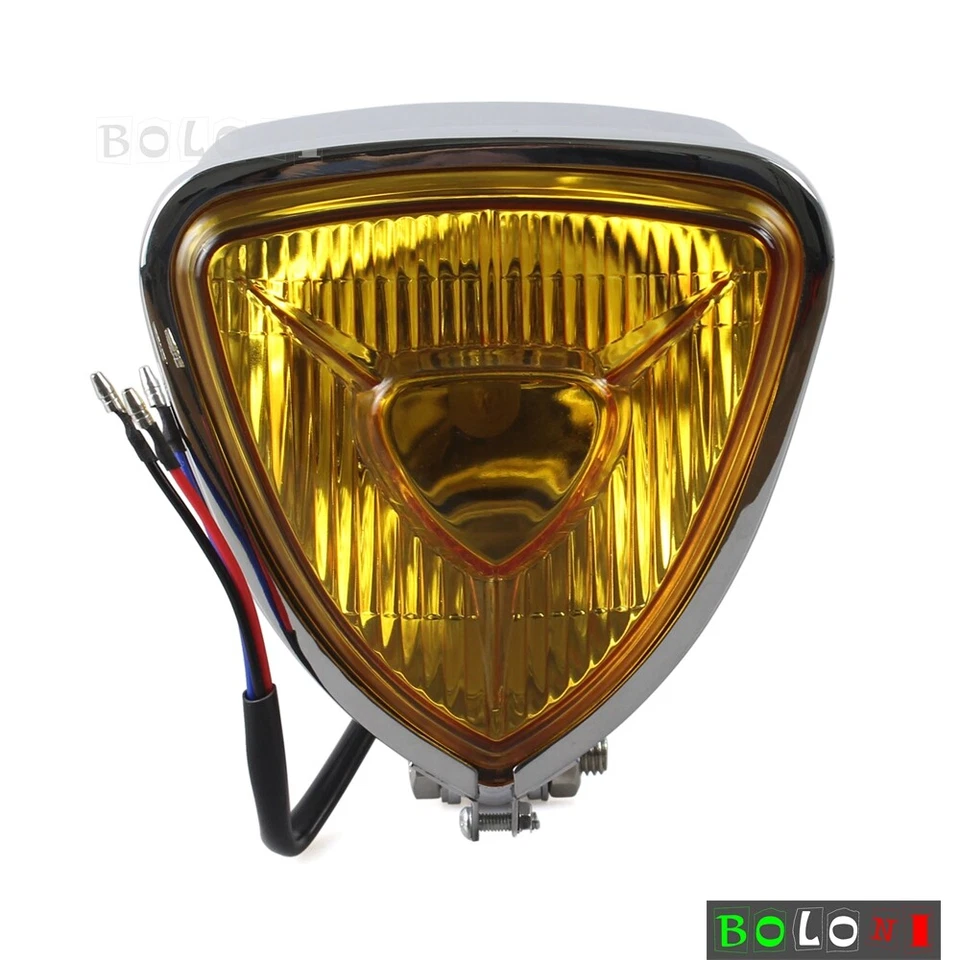 Faro triangular retro vintage con lente ámbar para Harley Bobber Chopper Café Racer Foto 4 de 4