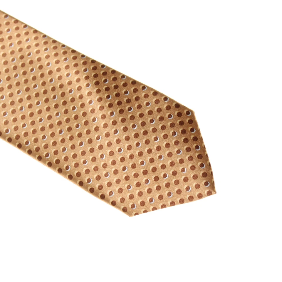 Italo Ferretti 全新带标签领带浅/深棕色圆点 100% 真丝意大利制造 — 第 2/4 张图片