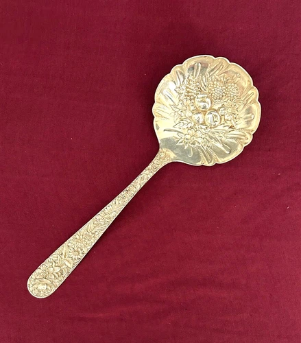 Antique S Kirk & Son Sterling Silver Repousse Berry Spoon....9 1/4in.